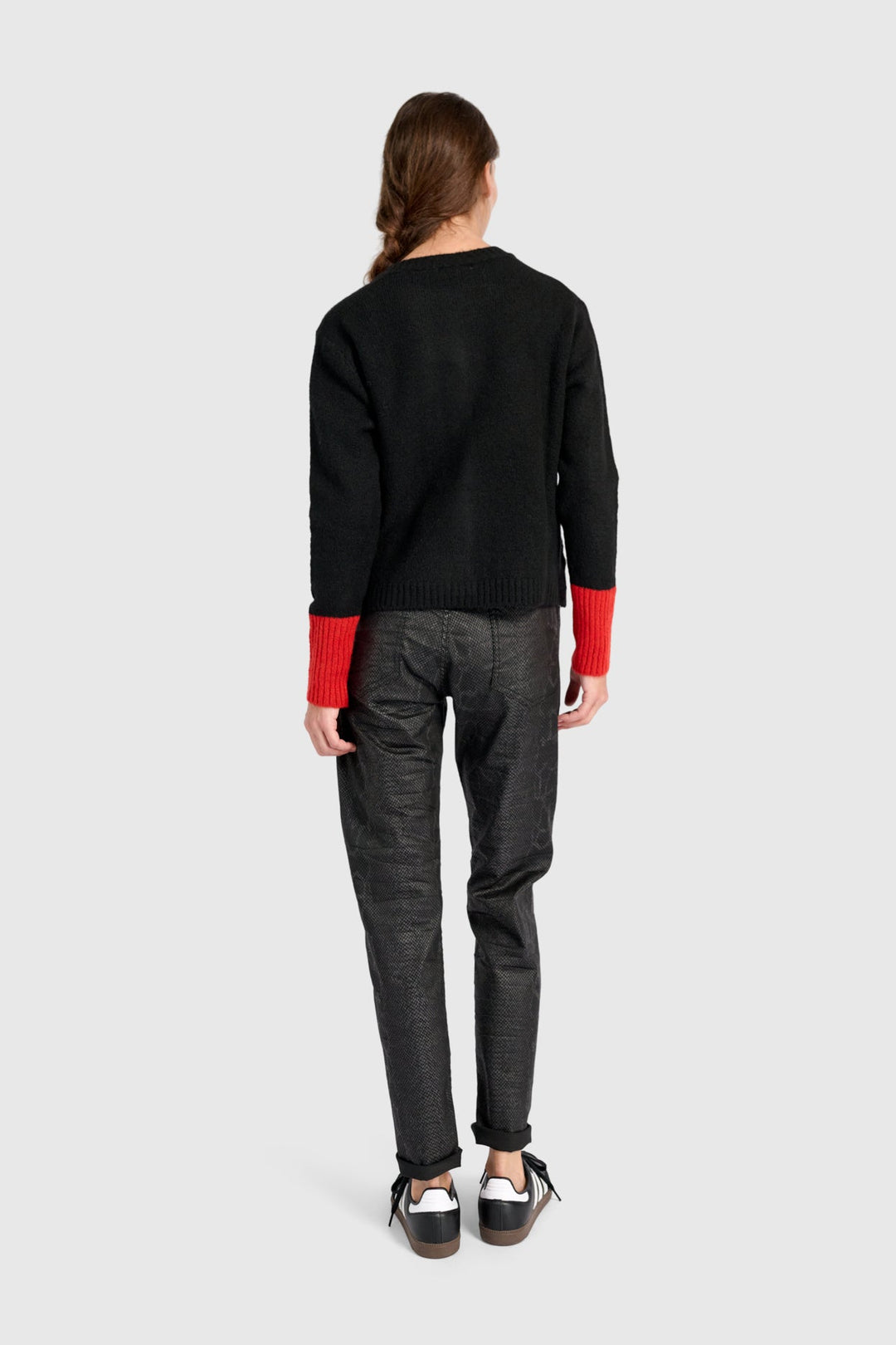 Color block Button Cardigan in Black and Red