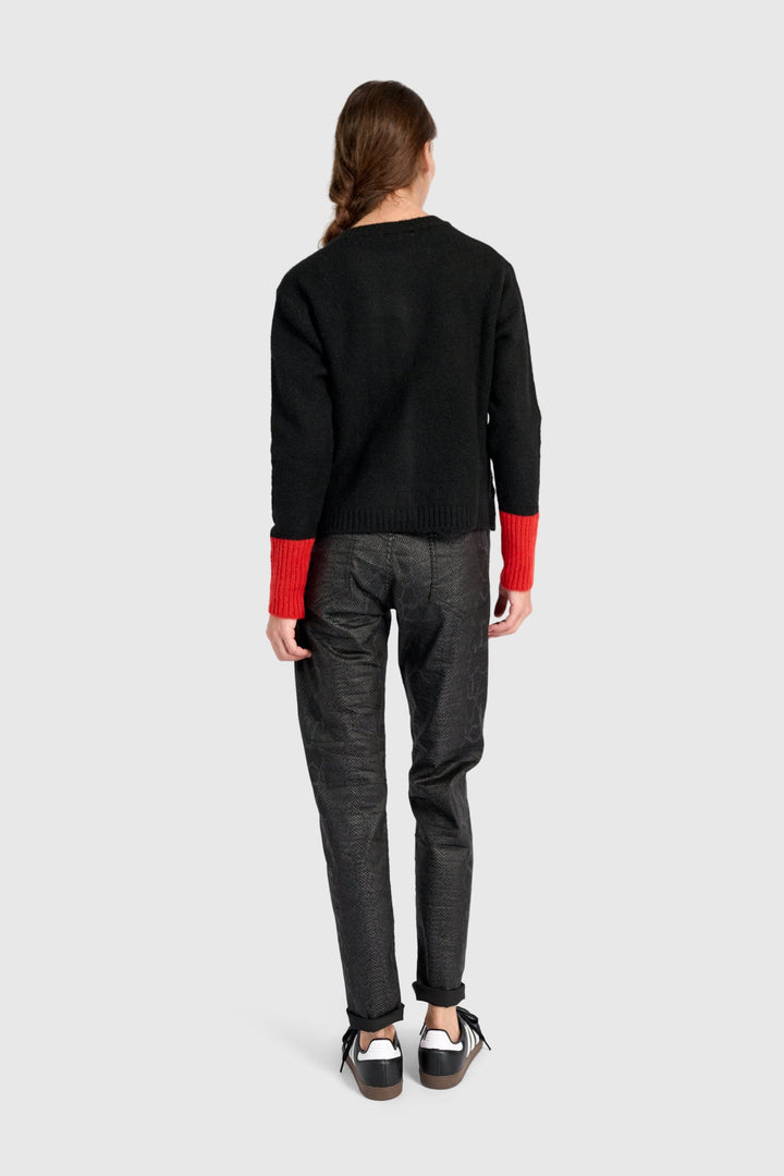 Color block Button Cardigan in Black and Red