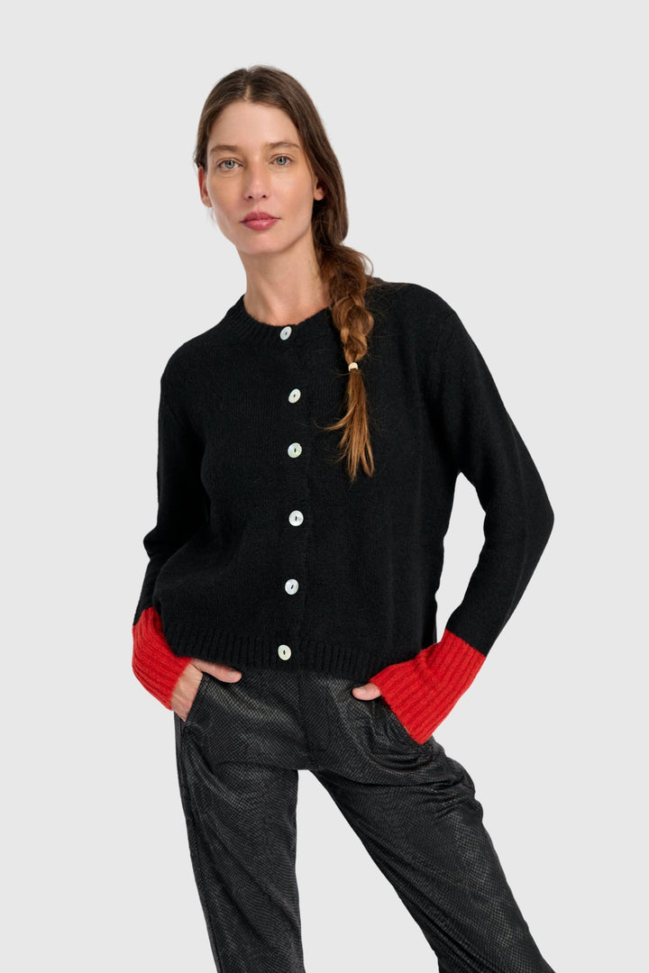 Color block Button Cardigan in Black and Red