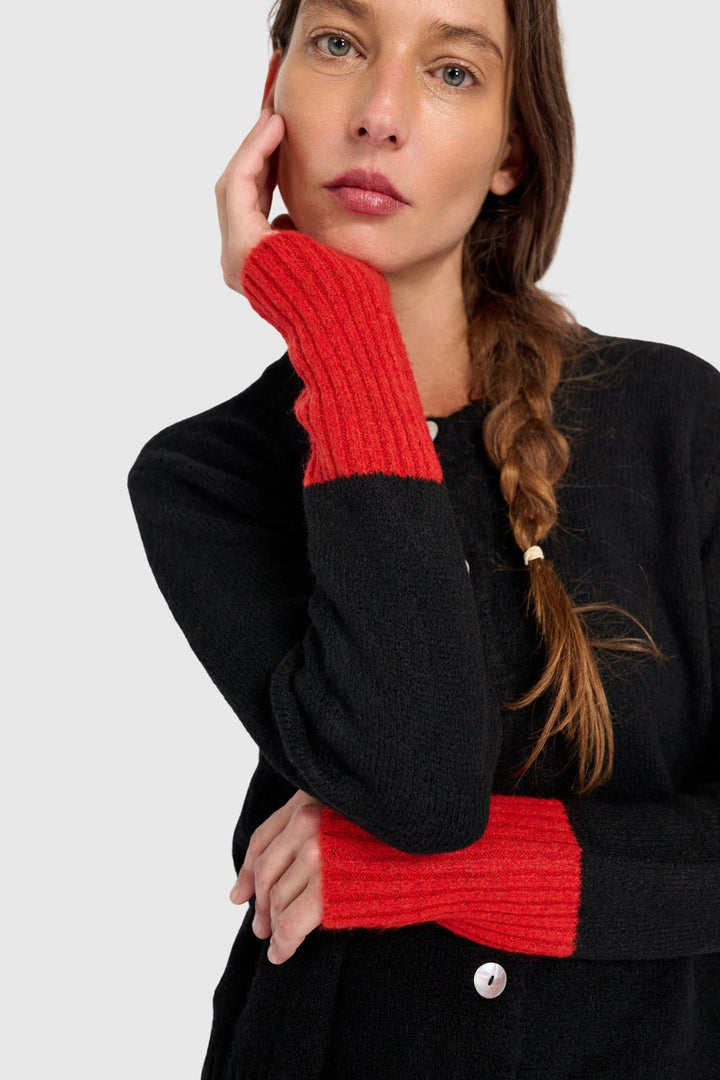 Color block Button Cardigan in Black and Red