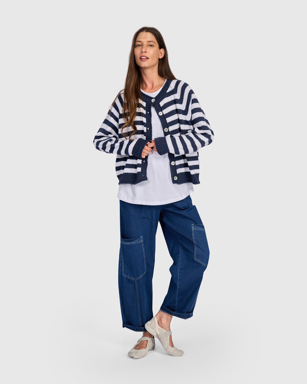 Contrast Stripe Cardigan Navy