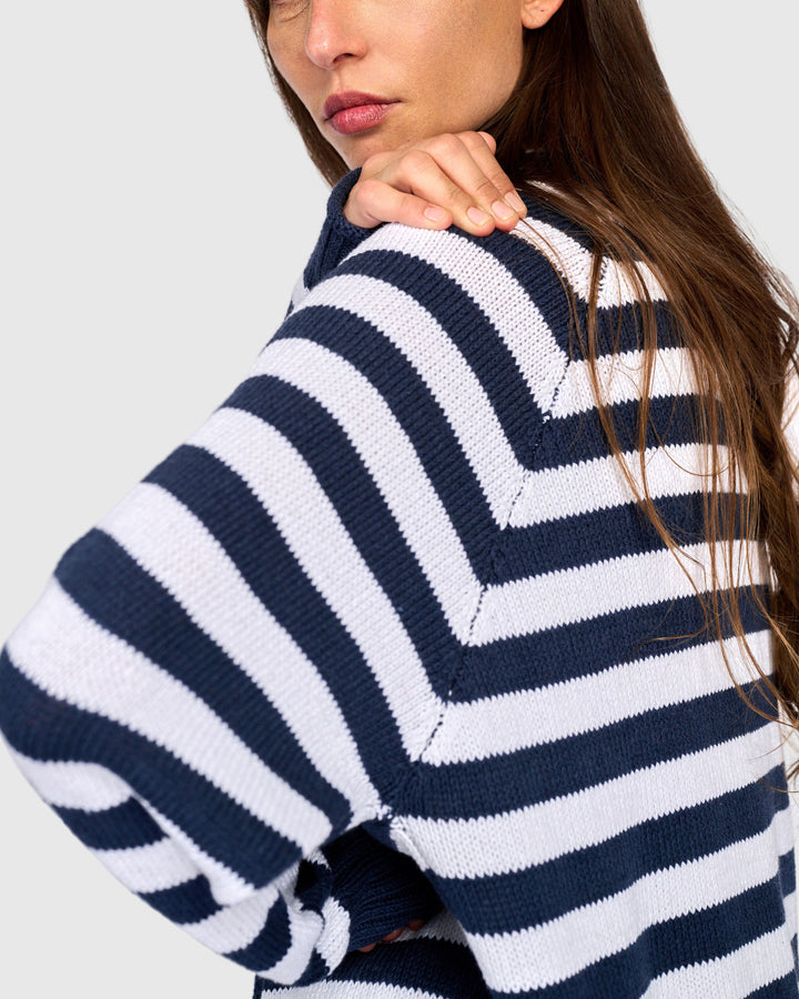 Contrast Stripe Cardigan Navy