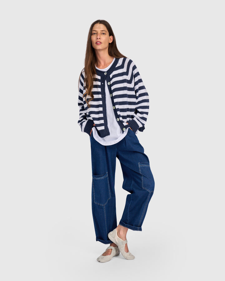 Contrast Stripe Cardigan Navy
