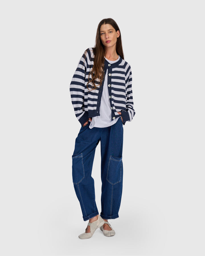 Contrast Stripe Cardigan Navy