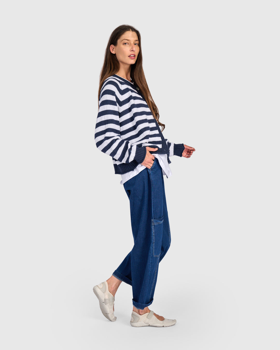 Contrast Stripe Cardigan Navy