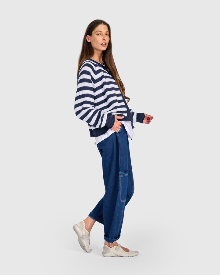 Contrast Stripe Cardigan Navy