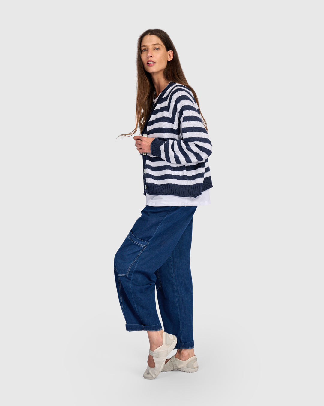 Contrast Stripe Cardigan Navy