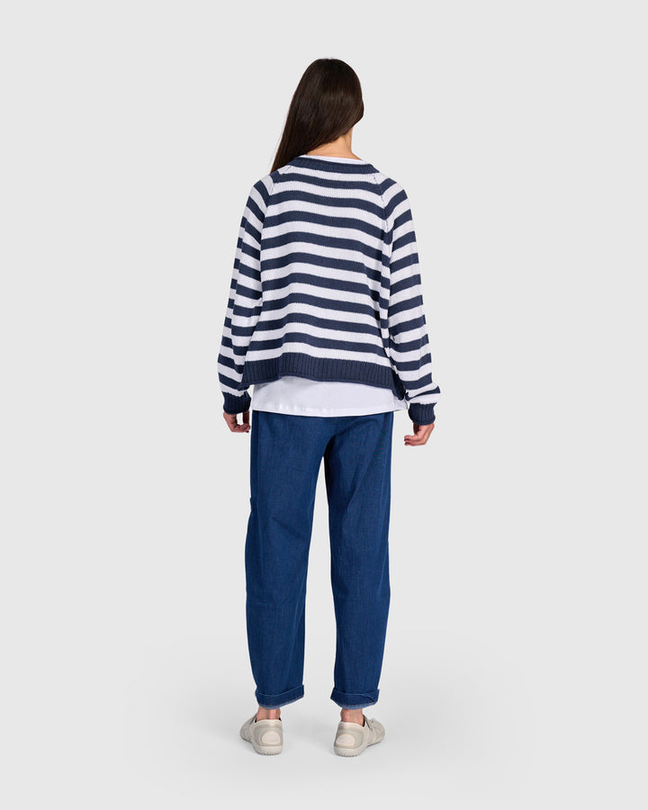 Contrast Stripe Cardigan Navy