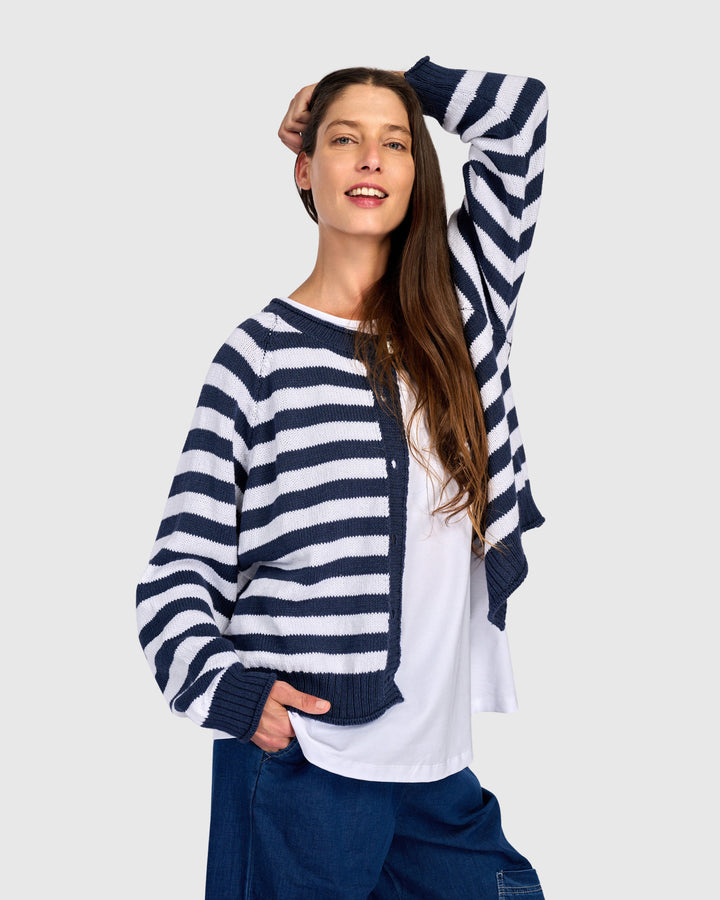 Contrast Stripe Cardigan Navy