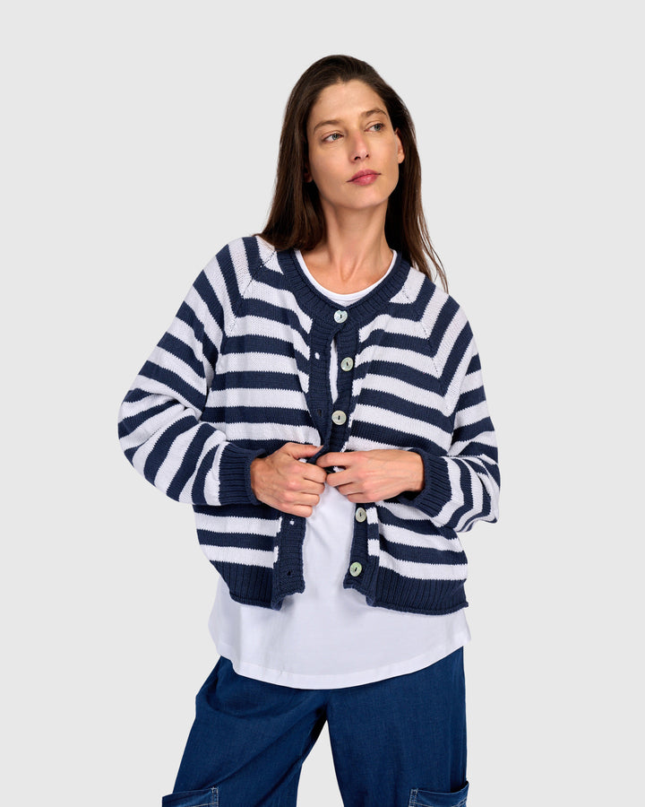 Contrast Stripe Cardigan Navy