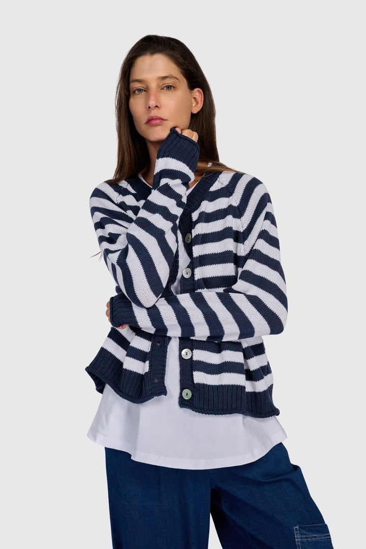 Contrast Stripe Cardigan Navy