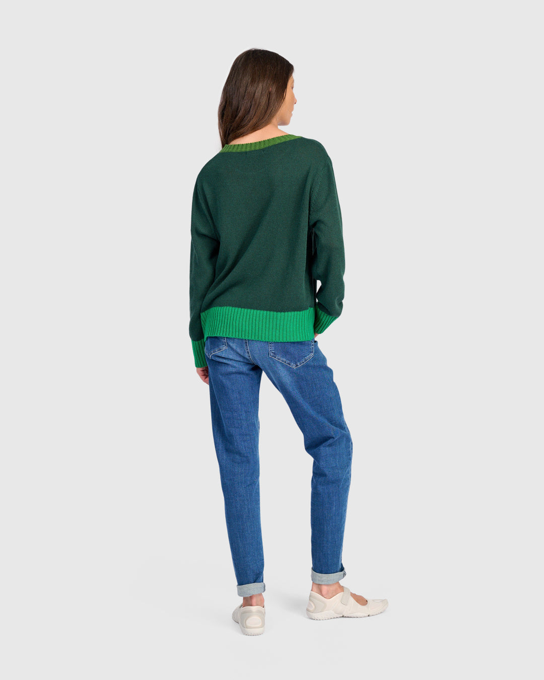 Contrast Pocket Crew Sweater Green