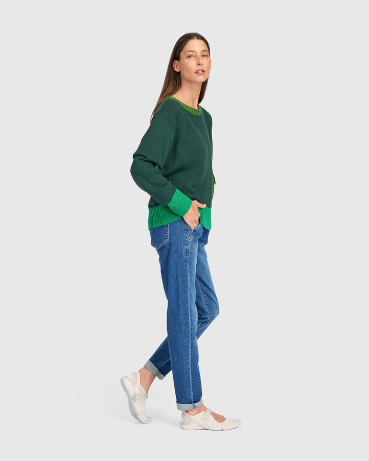 Contrast Pocket Crew Sweater Green