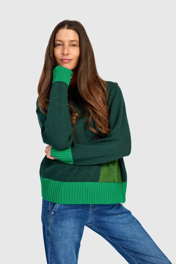 Contrast Pocket Crew Sweater Green
