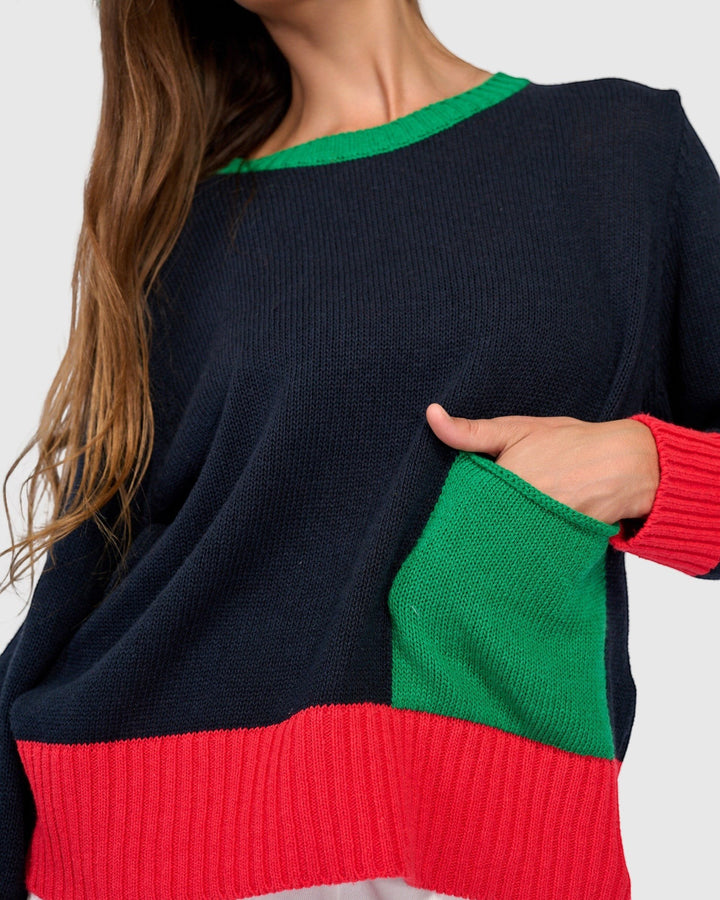 Contrast Pocket Crew Sweater Mix