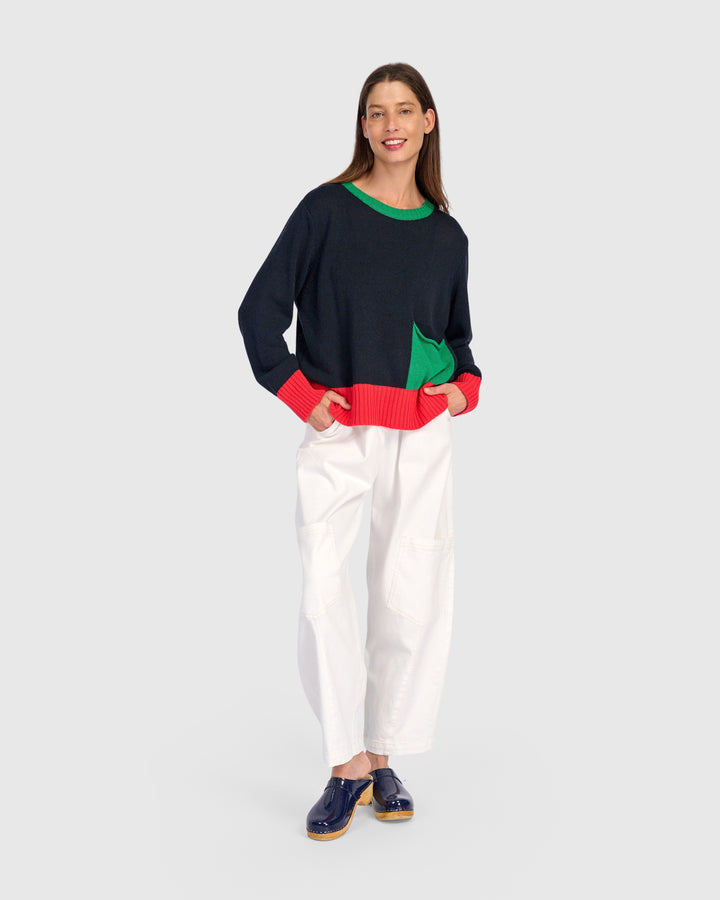 Contrast Pocket Crew Sweater Mix