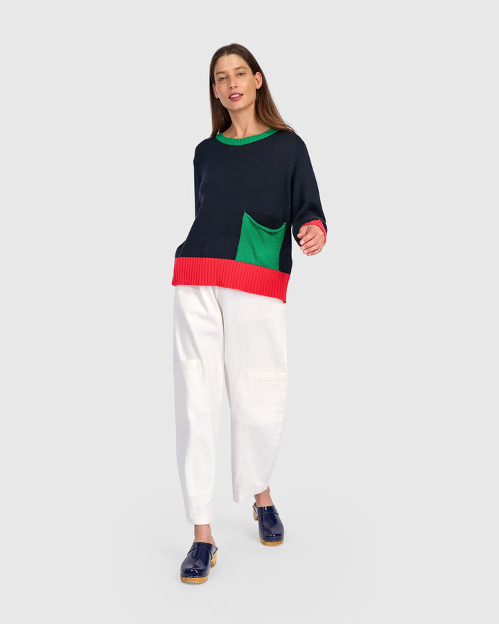 Contrast Pocket Crew Sweater Mix