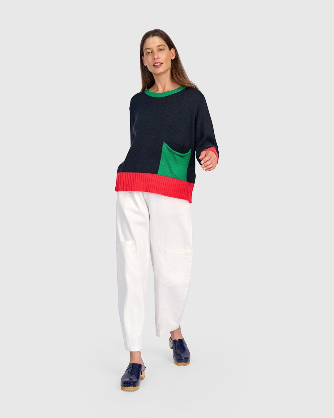 Contrast Pocket Crew Sweater Mix