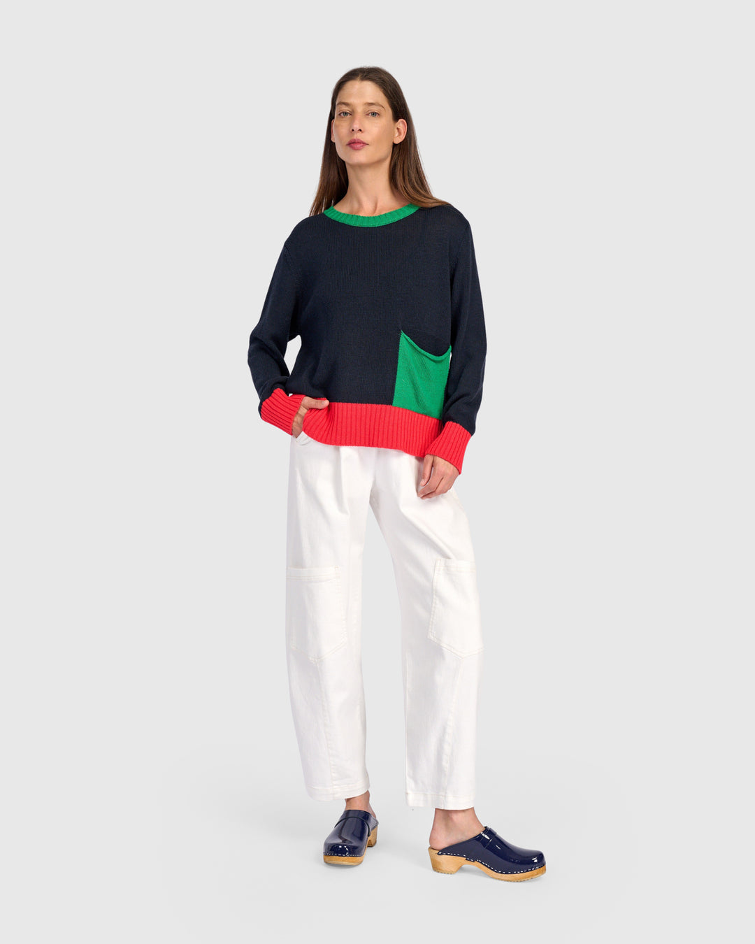 Contrast Pocket Crew Sweater Mix