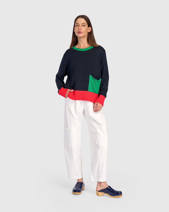 Contrast Pocket Crew Sweater Mix