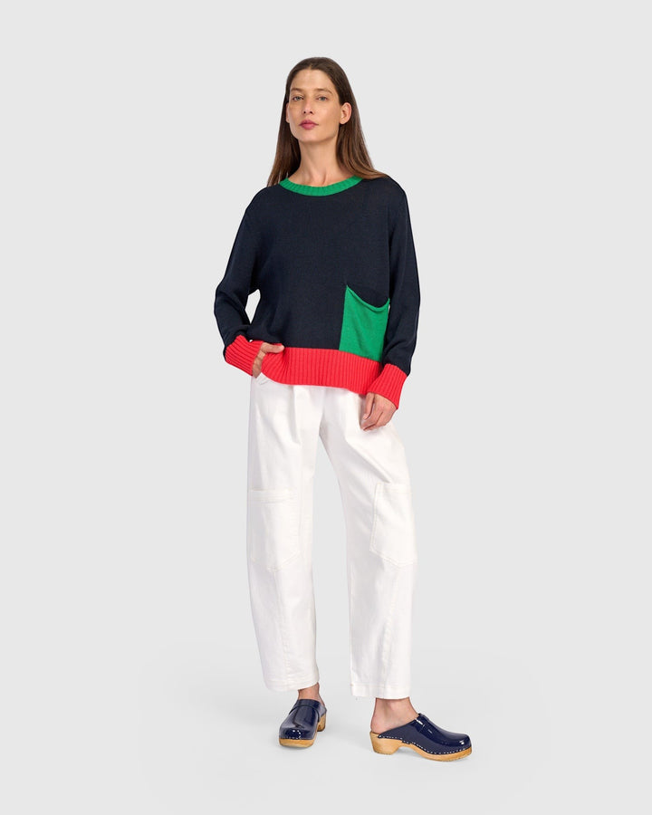 Contrast Pocket Crew Sweater Mix