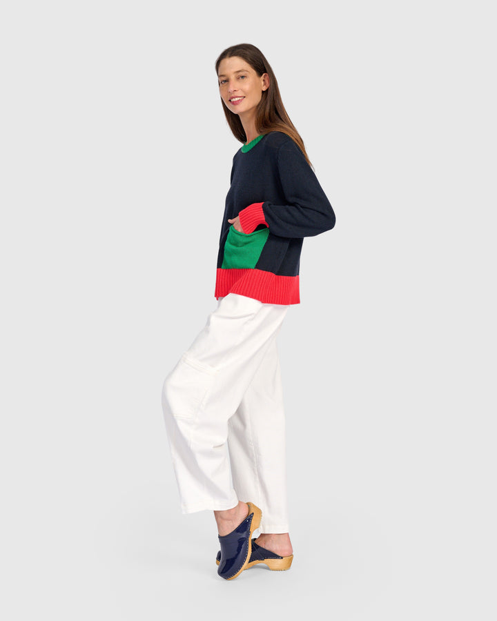 Contrast Pocket Crew Sweater Mix