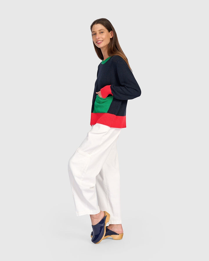 Contrast Pocket Crew Sweater Mix