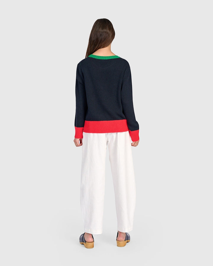 Contrast Pocket Crew Sweater Mix
