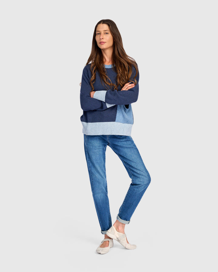 Contrast Pocket Crew Sweater Navy