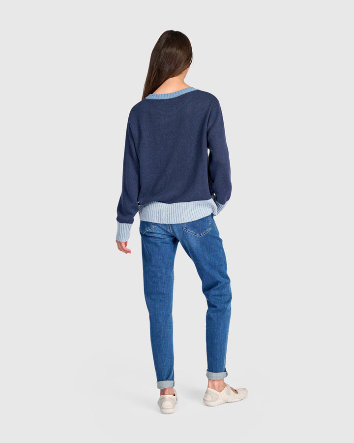 Contrast Pocket Crew Sweater Navy