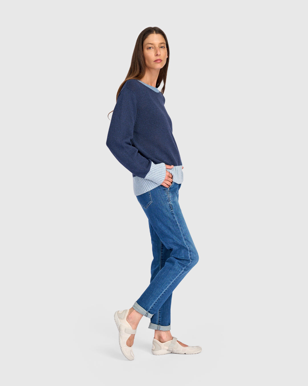 Contrast Pocket Crew Sweater Navy
