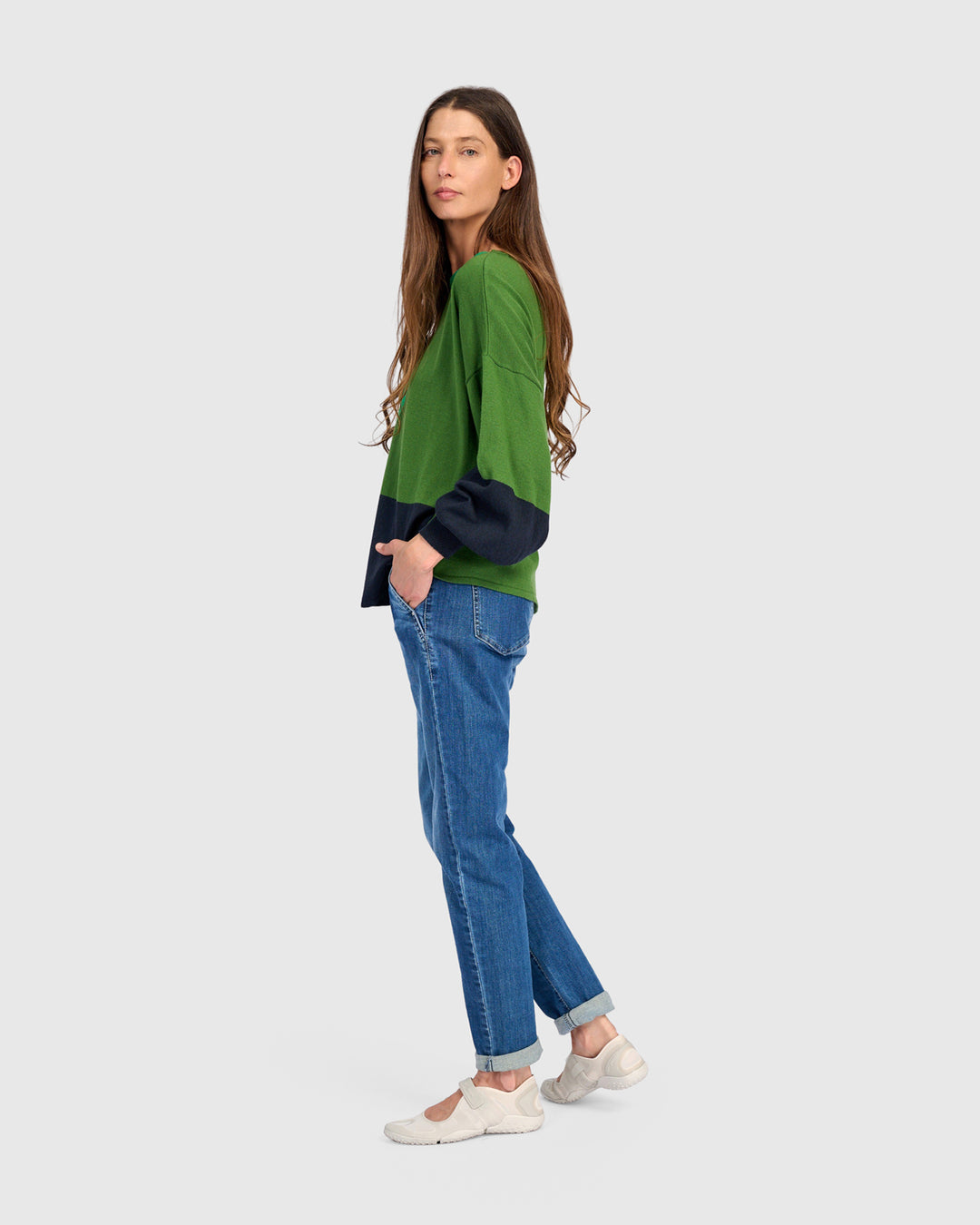 Color Block Crew Sweater Green
