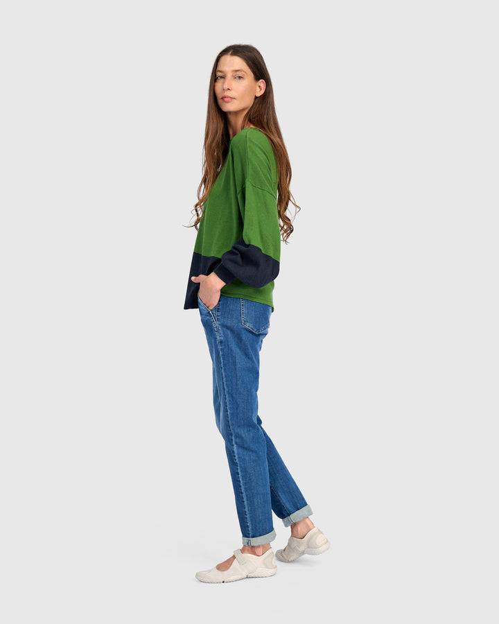 Color Block Crew Sweater Green