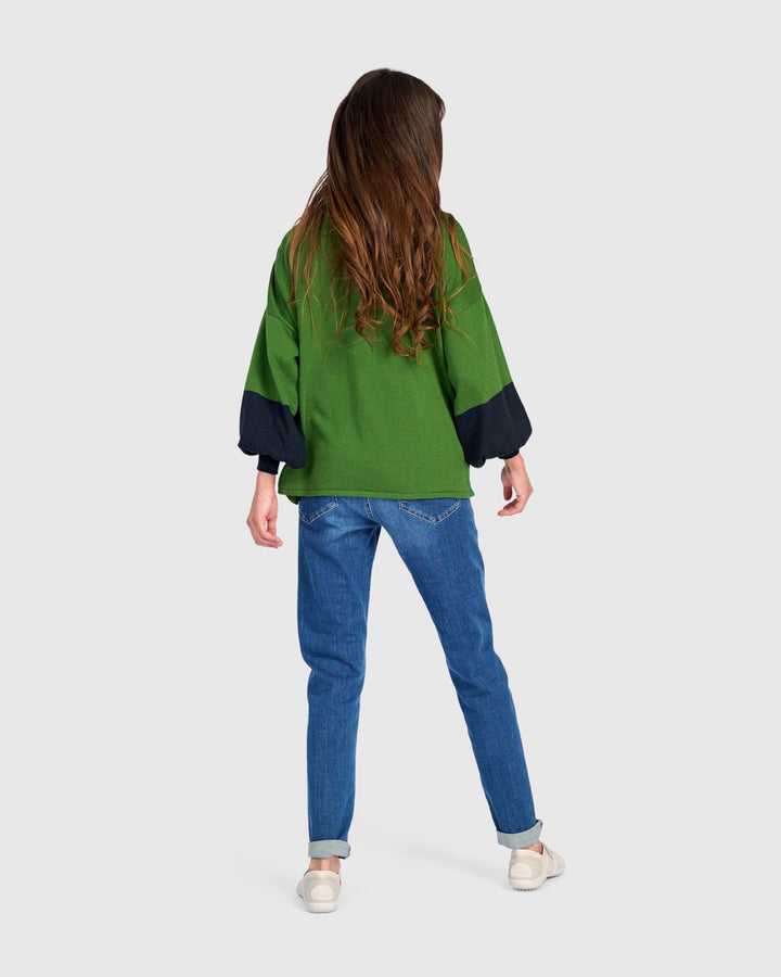Color Block Crew Sweater Green
