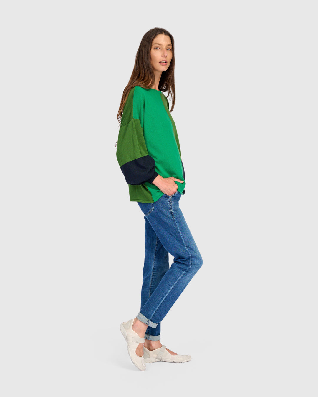 Color Block Crew Sweater Green