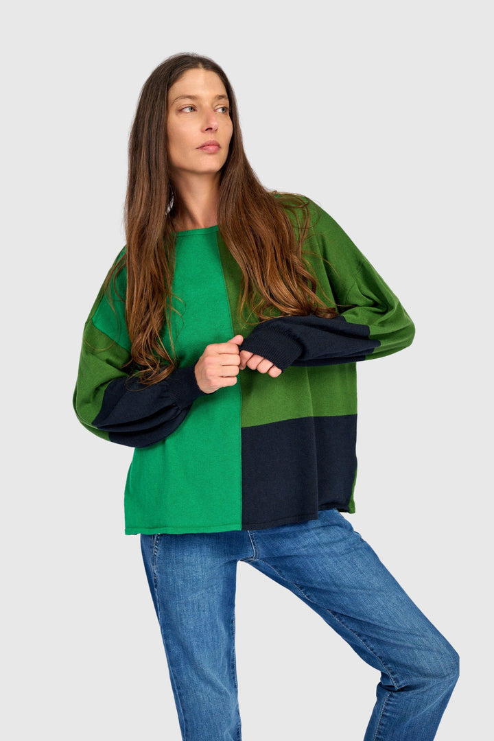 Color Block Crew Sweater Green