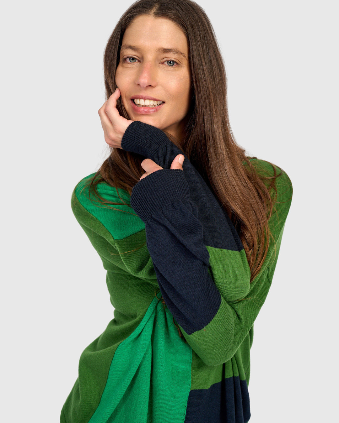 Color Block Crew Sweater Green
