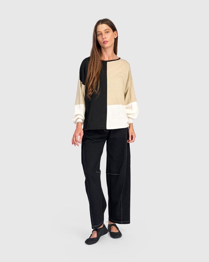 Color Block Crew Sweater Stone