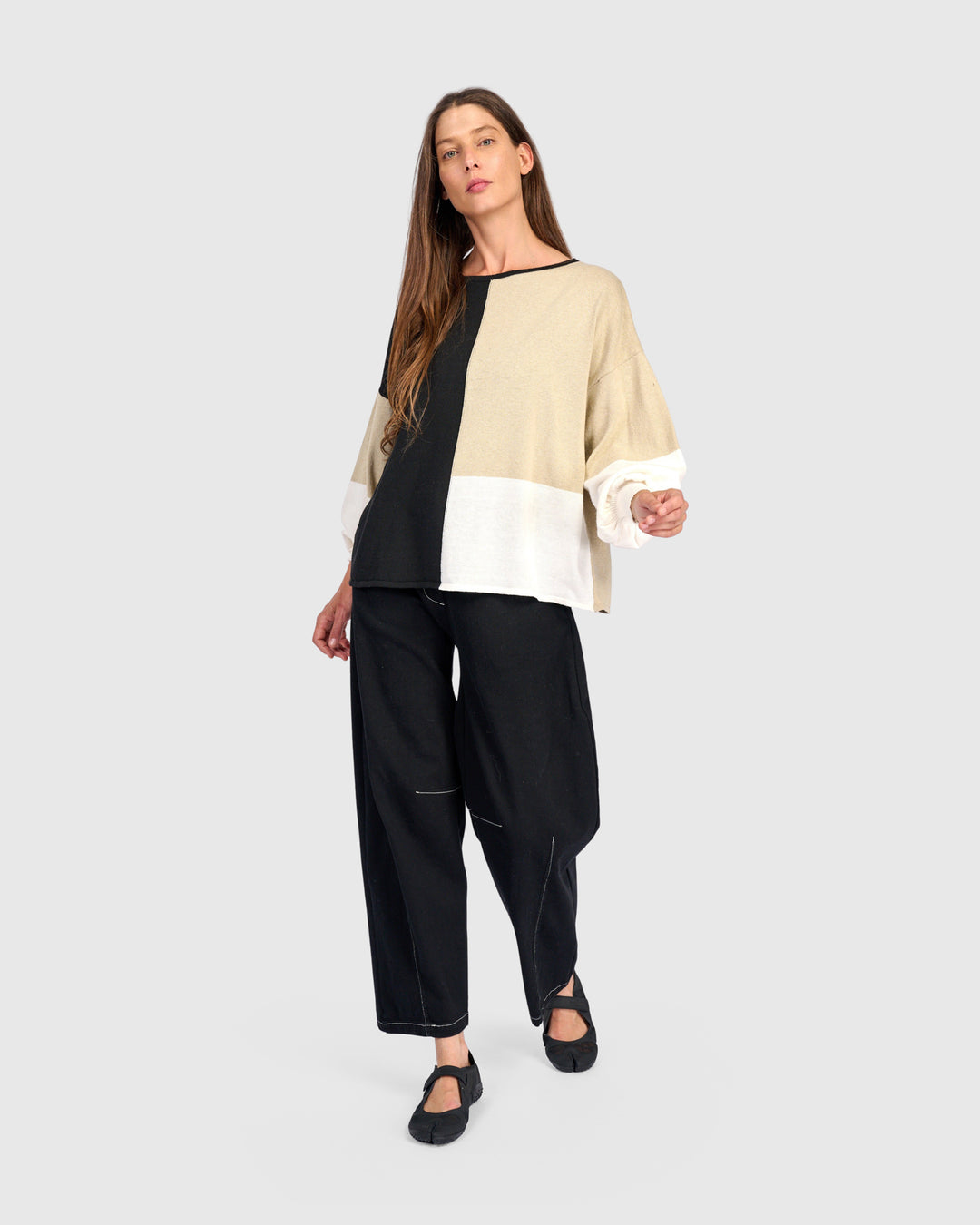 Color Block Crew Sweater Stone
