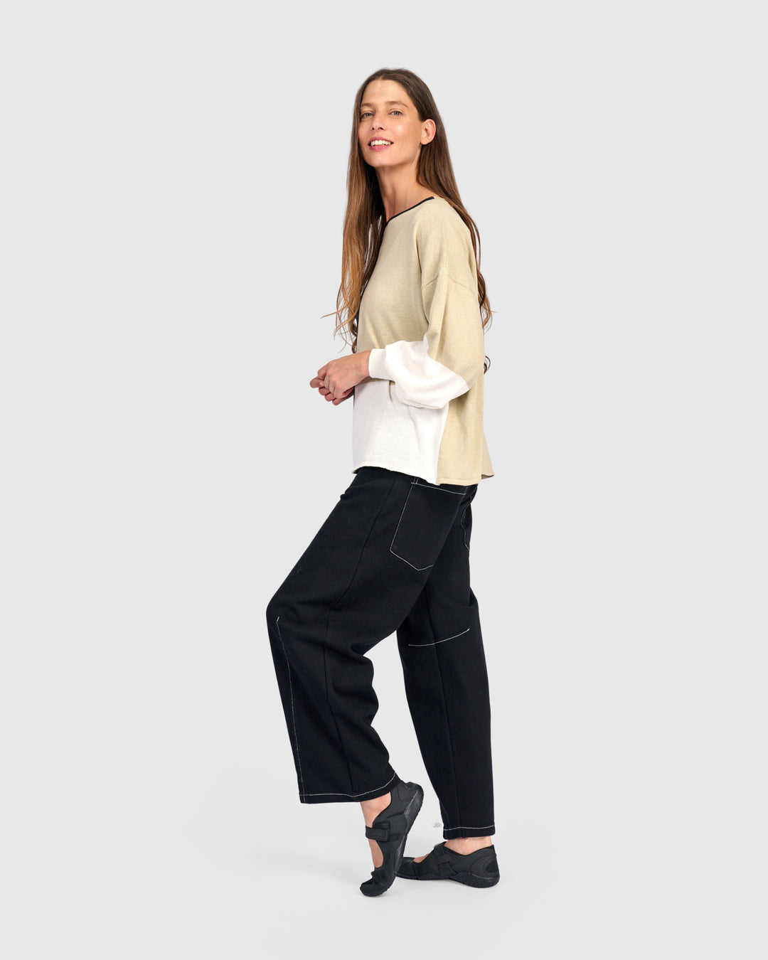 Color Block Crew Sweater Stone