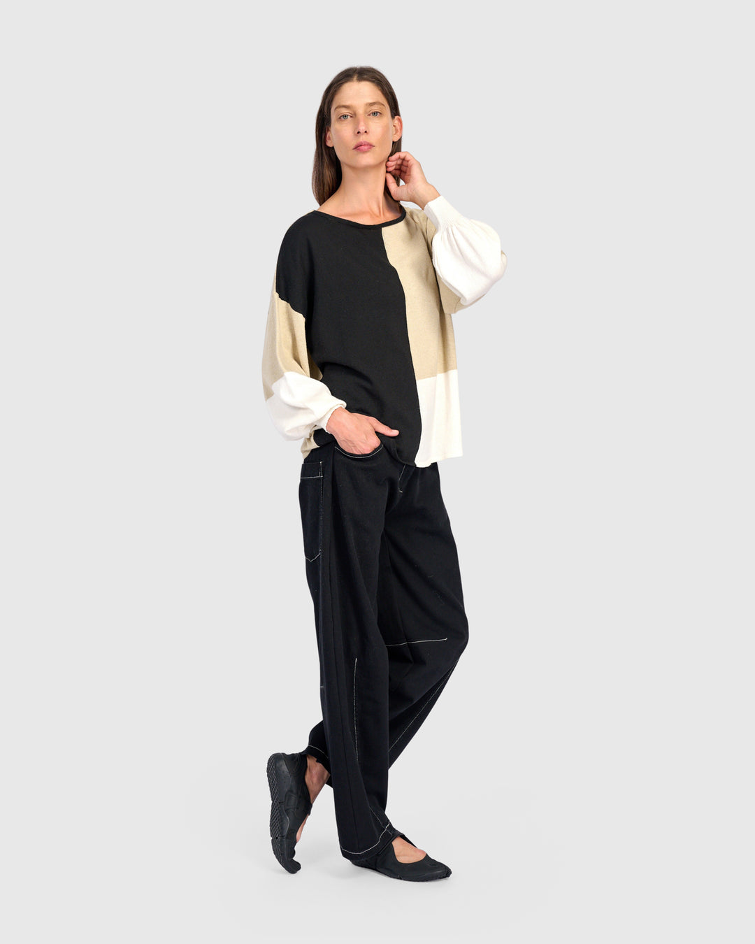 Color Block Crew Sweater Stone