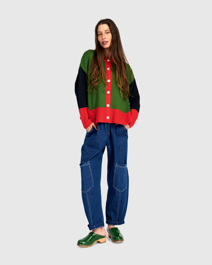 Color Block Cardigan Green