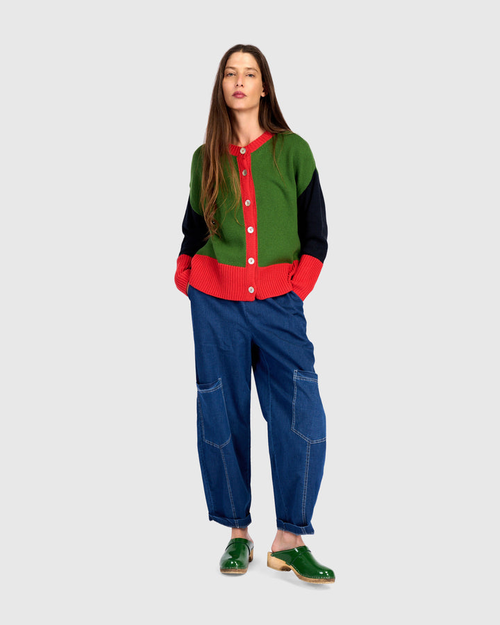 Color Block Cardigan Green