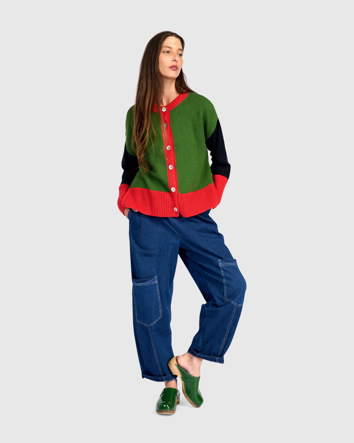 Color Block Cardigan Green