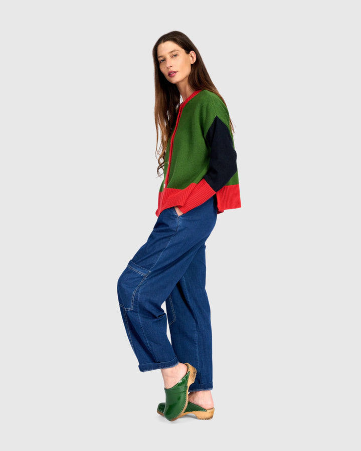 Color Block Cardigan Green