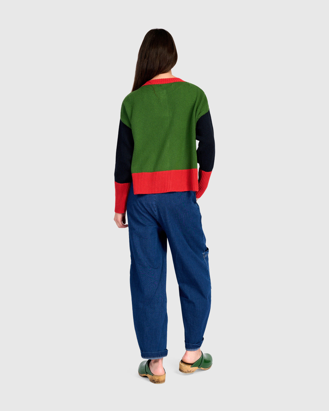 Color Block Cardigan Green