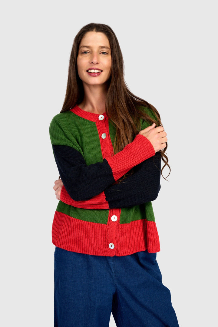 Color Block Cardigan Green
