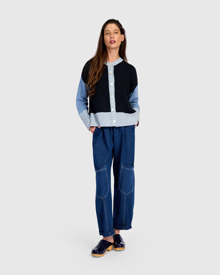 Color Block Cardigan Navy