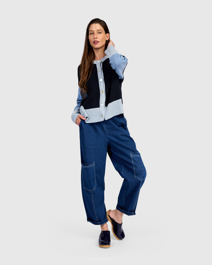 Color Block Cardigan Navy