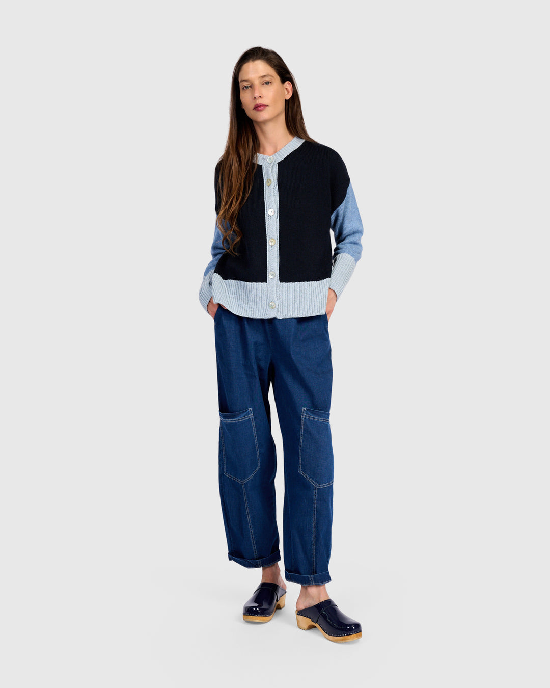 Color Block Cardigan Navy